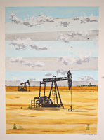 Abstract painting of an oil well