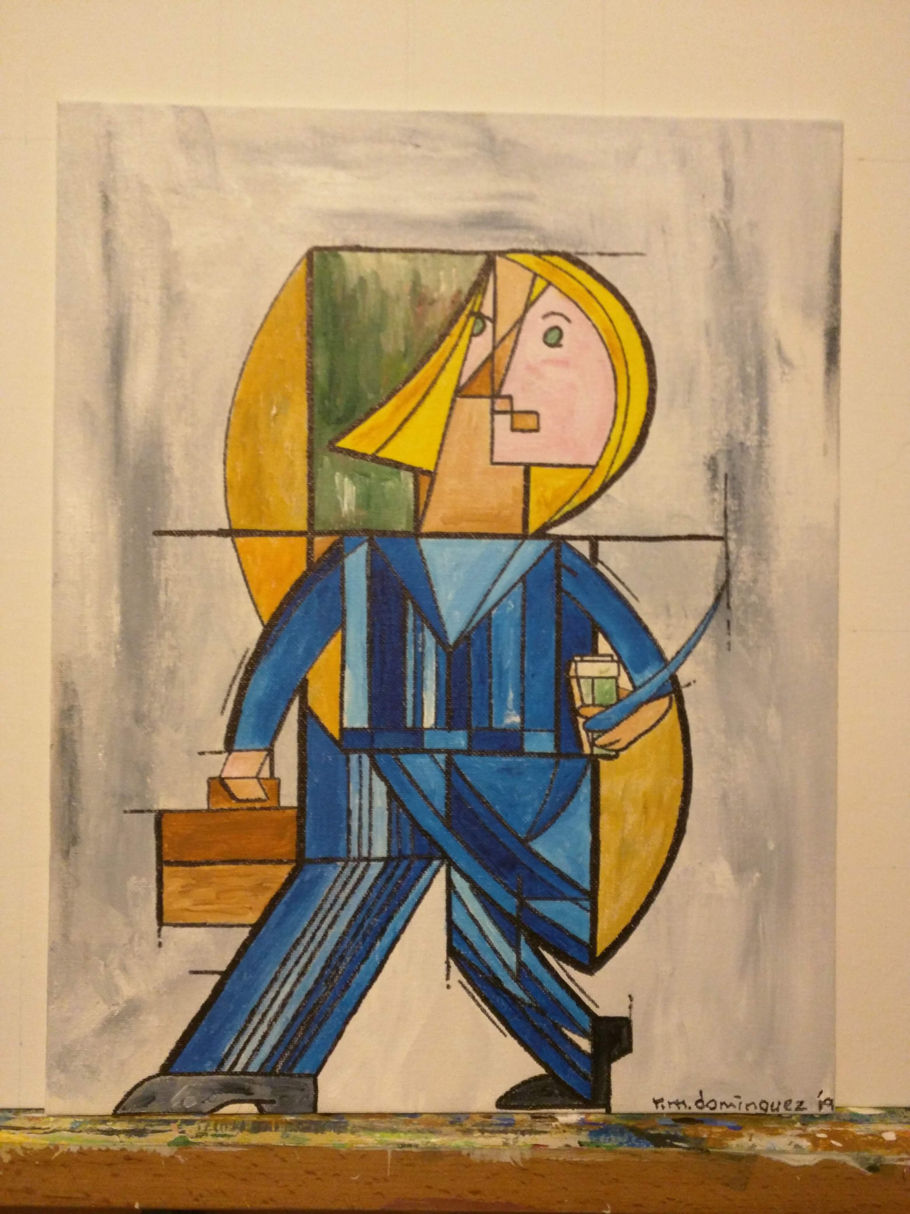 Painting of Janey in a business suit.